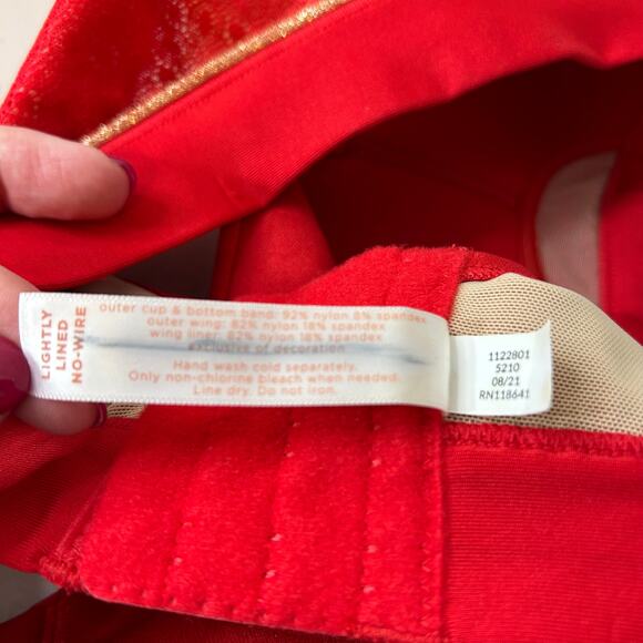 Cacique The Modern Collection Lightly Lined Red Gold Stripe No Wire Bra Size 40D - Picture 8 of 9